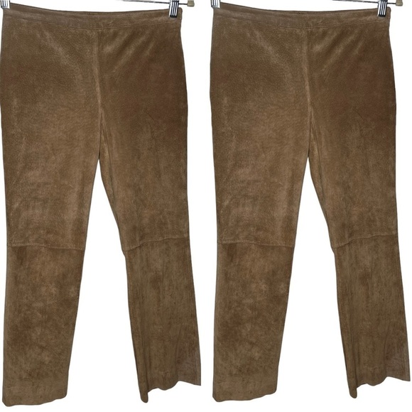 Y2K Kenneth Cole NY 100% Suede Leather Russet Brown Straight Leg Slacks Size 2 - Picture 1 of 15